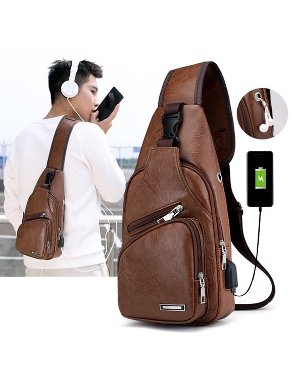 Sling Bag, Crossbody Fanny Pack Backpack, Travel Purse Faux Leather Over Shoulder Belt Bags, Large Trendy