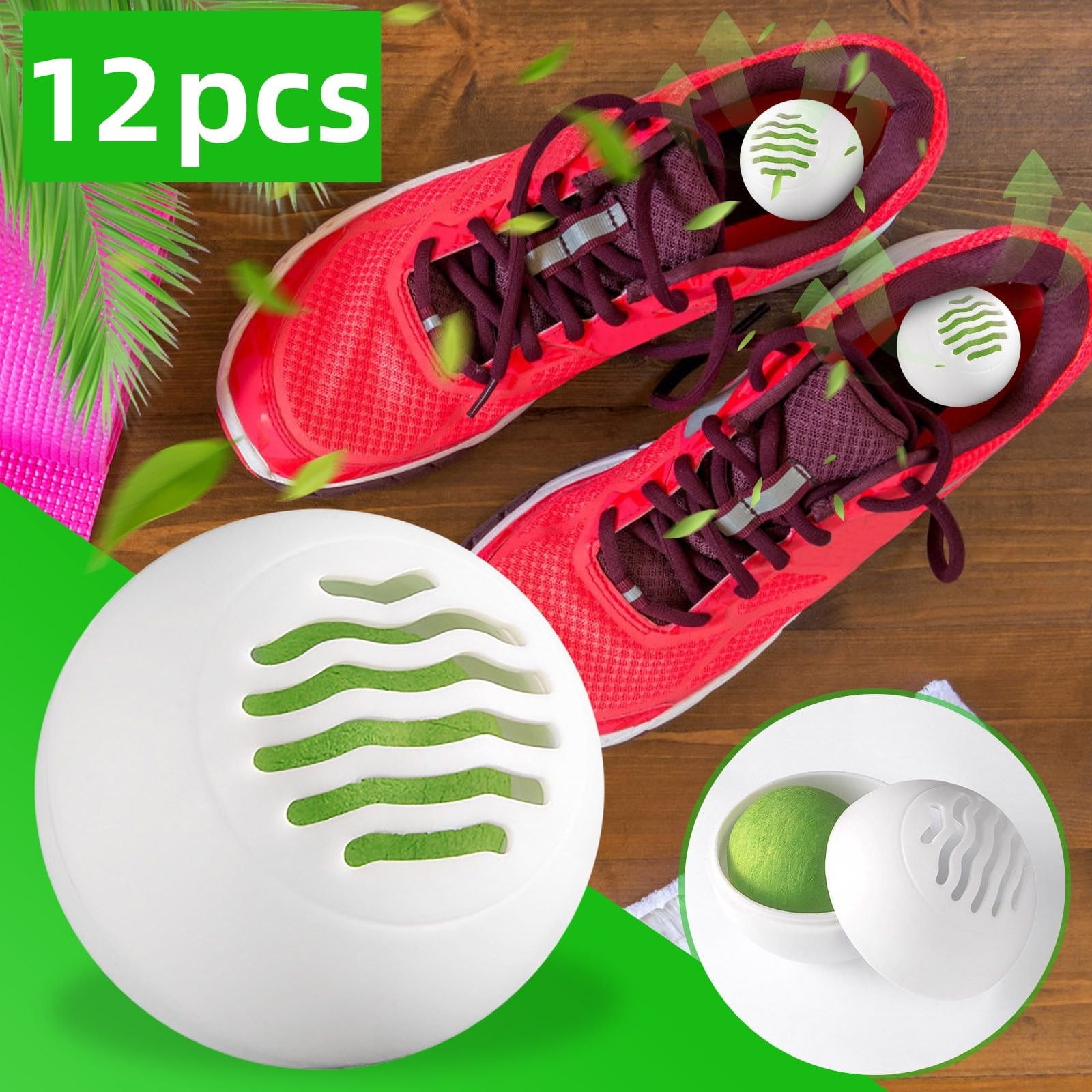 Vadktai Sneaker Deodorizer Balls, 12 Packs Strong Shoe Odor Eaters Deodorant Ball for Gym Bag