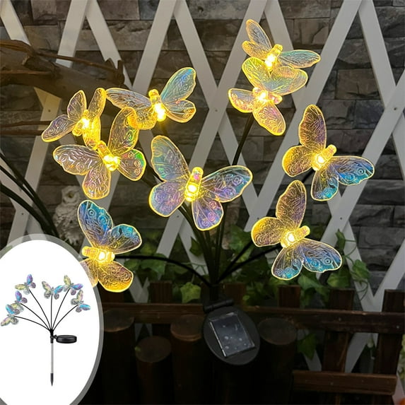 Vadktai Solar Butterfly String Lights, 2Pcs Warm White LED Outdoor Waterproof Butterfly Fairy String Lights for Garden Yard Outdoor Decorations