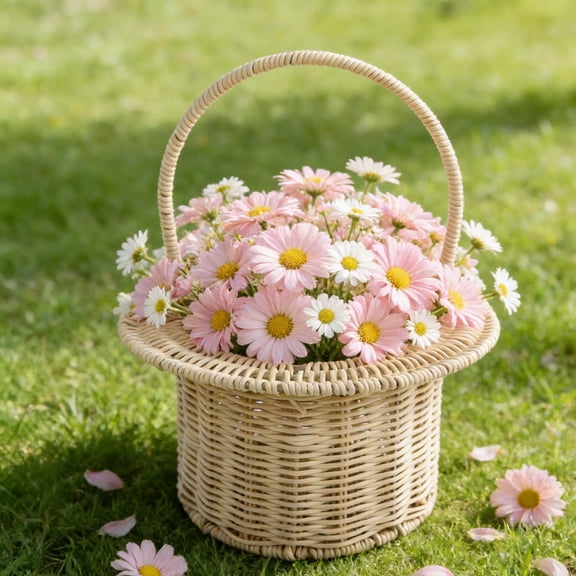 Vadktai Top Hat Woven Floral Basket Bouquet Basket Festive Handcrafted Gift Basket