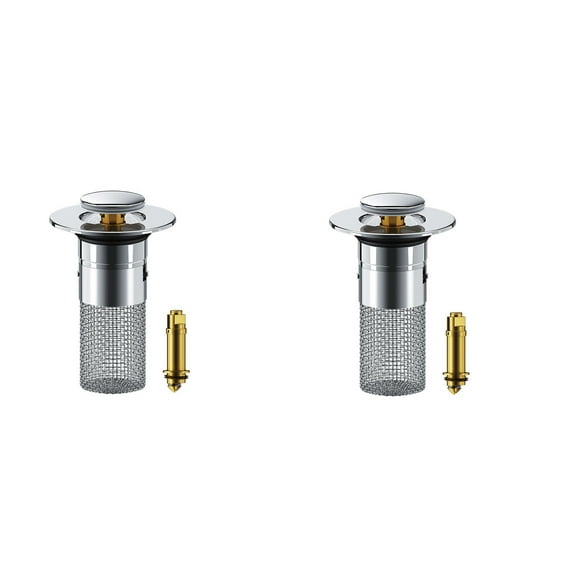 Vadktai Universal Bathroom Sink Stopper, Bounce Wash Basin Drain Filter, Brushed Nickel Pop Up Drain Stopper, Bullet Core Push Type Sink Stopper, Sink Drain Plug with Anti-Clogging Strainer