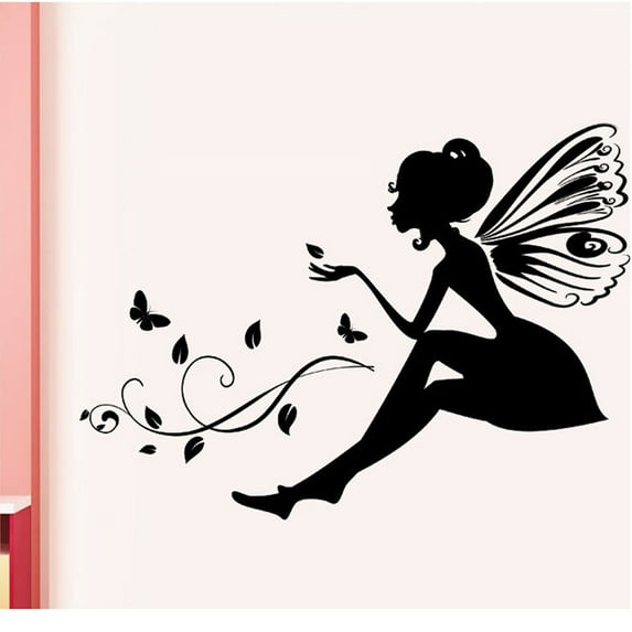 Vadktai Wall Decals Cartoon Cute Wings Girl Fairy Butterflies Home Decor Removable Waterproof Girls Room Decorate Wall Stickers