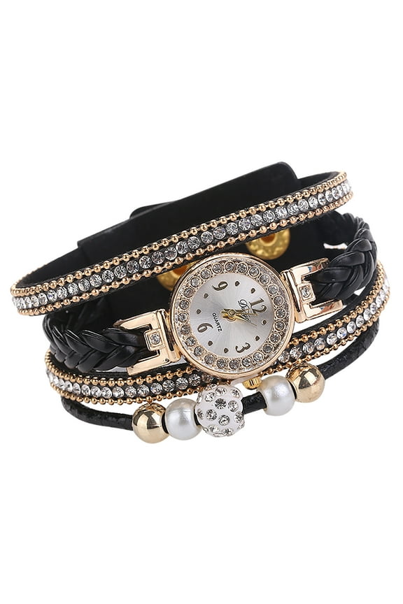 Women Watches, Vintage Bohemia Multi-Layer Weave Wrap Leather Wristwatch Analog Quartz Bracelet Watch