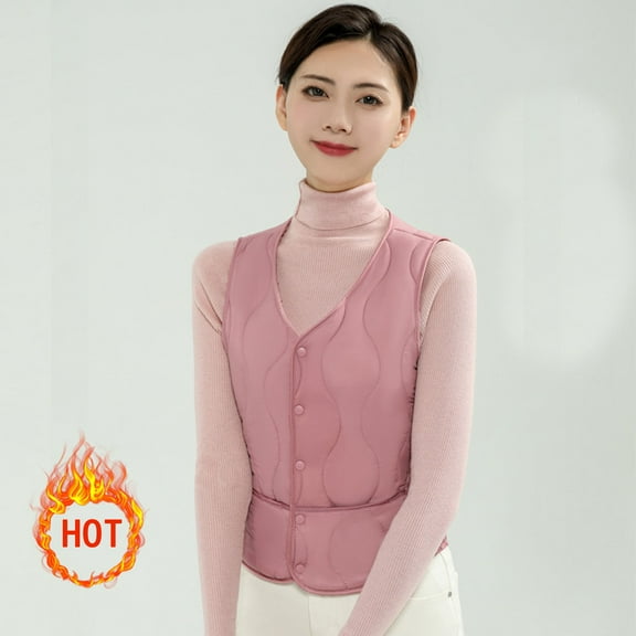 Vadktai Women's Lightweight Down Vest Crewneck Button Down Packable Puffer Vest Ultra Light Slim Fit Sleeveless Waistcoat