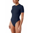 thumbnail image 1 of Vafful Bodysuits for Women Short Sleeve Going Out Outfits Shirts Body Suits Ribbed Knit Slim Fitted Button Down Tops Navy S, 1 of 7