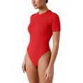 thumbnail image 1 of Vafful Bodysuits for Women Short Sleeve Going Out Outfits Shirts Body Suits Ribbed Knit Slim Fitted Button Down Tops Red XL, 1 of 7