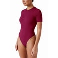 thumbnail image 1 of Vafful Bodysuits for Women Short Sleeve Going Out Outfits Shirts Body Suits Ribbed Knit Slim Fitted Button Down Tops Wine Red S, 1 of 7
