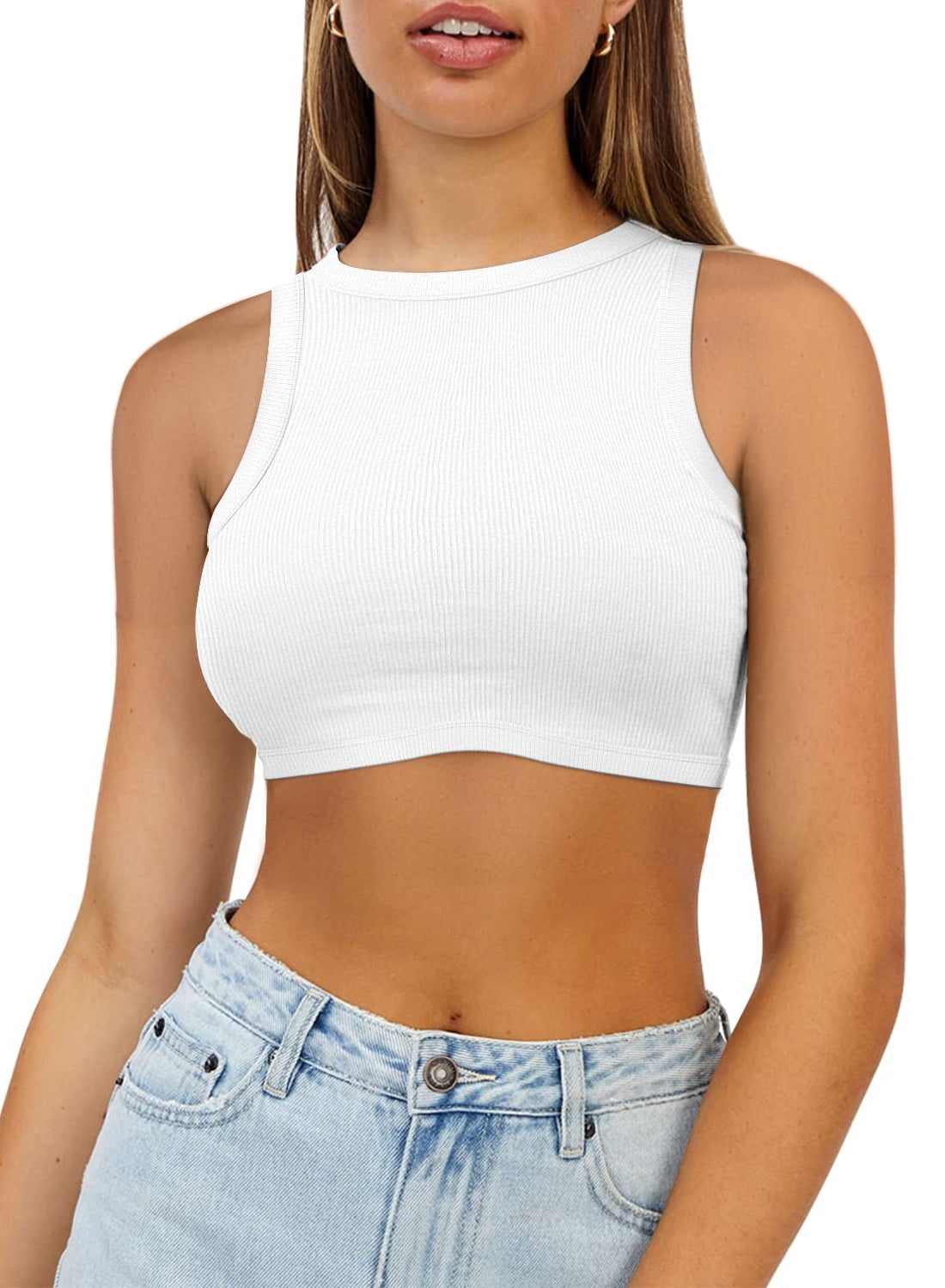 Vafful Vafful Crop Tank Top for Women - Fashionable Ribbed Sleeveless Shirt  - Perfect for Summer - Ideal for Workout or Everyday Wear - Available in  Different Colors and Sizes 