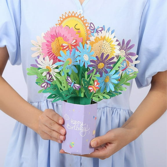 Vafful FreshCut Paper Pop-Up Flower Bouquet Greeting Card – 3D Paper Flowers for Mom, Birthday, Mother’s Day, Thank You & Anniversary – Includes Note Card – Tulips, Sunflowers, Peonies, Carnations