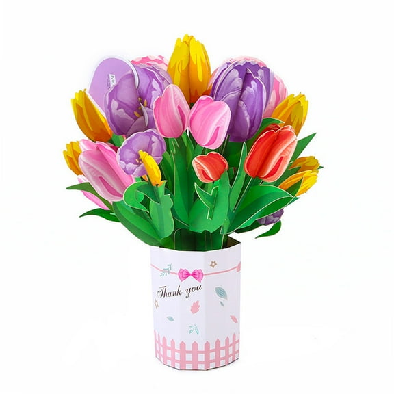 Vafful FreshCut Paper Pop-Up Flower Bouquet Greeting Card – 3D Paper Flowers for Mom, Birthday, Mother’s Day, Thank You & Anniversary – Includes Note Card – Tulips, Sunflowers, Peonies, Carnations