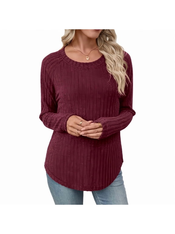 Long Sleeve Shirts for Women Crew Neck Loose Fit Blouse Style Pullover Basic Pullover Tee Soft Casual Daily Dressy Office Street Daily Outing