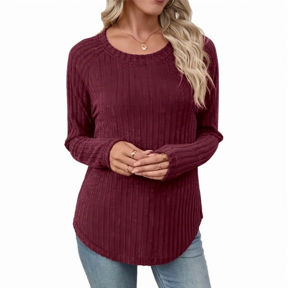 Vafful Long Sleeve Shirts for Women Crew Neck Loose Fit Blouse Style Pullover Basic Pullover Tee Soft Casual Daily Dressy Office Street Daily Outing