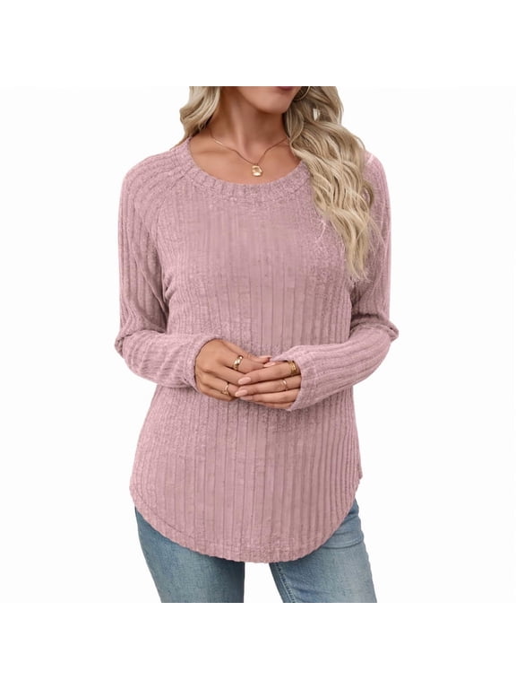 Long Sleeve Shirts for Women Crew Neck Loose Fit Blouse Style Pullover Basic Pullover Tee Soft Casual Daily Dressy Office Street Daily Outing