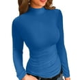 thumbnail image 1 of Vafful Long Sleeve T Shirt for Womens Mock Turtle Neck Ribbed Tops Shirts Slim Fitted Fall Clothes Tops Tunics Blouse S-XL Blue, 1 of 6