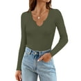 thumbnail image 1 of Vafful Long Sleeve T Shirts for Women Ribbed Slim Fit Basic Tee Tops Blouse V Neck Stretch Fall Clothes S-XL Army Green, 1 of 6