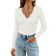thumbnail image 1 of Vafful Long Sleeve T Shirts for Women Ribbed Slim Fit Basic Tee Tops Blouse V Neck Stretch Fall Clothes S-XL White, 1 of 6