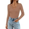 thumbnail image 1 of Vafful Long Sleeve T Shirts for Women Ribbed Slim Fit Basic Tee Tops Blouse V Neck Stretch Fall Clothes S-XL khaki, 1 of 6