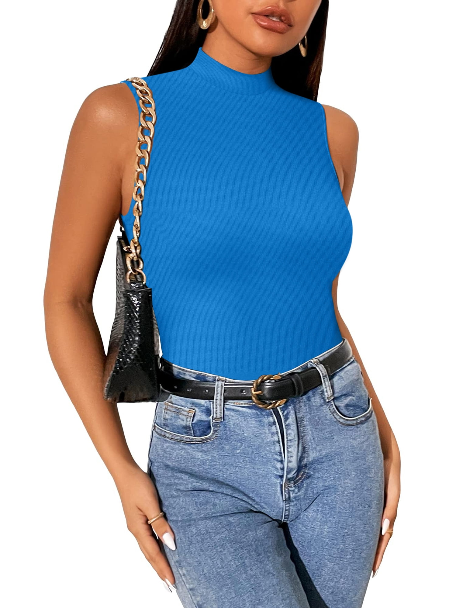 womens sleeveless polo neck tops