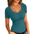 thumbnail image 1 of Vafful Summer Women's Scoop Neck Short Sleeve Shirts Ribbed Slim Fitted Casual Basic Top Blouses S-XL, 1 of 8