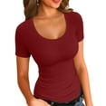 thumbnail image 1 of Vafful Summer Women's Scoop Neck Short Sleeve Shirts Ribbed Slim Fitted Casual Basic Top Blouses S-XL, 1 of 8