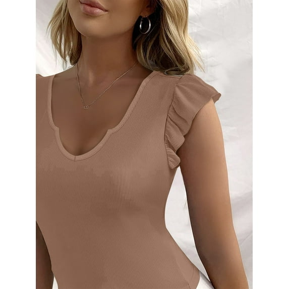 Vafful T Shirt for Women Short Sleeve Tops V Neck Ribbed Slim Fit Tee Tops for Womens S-XL
