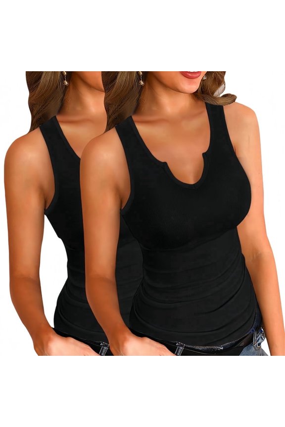 Tank Tops for Women Basic Sleeveless Shirts 2 Pack V Neck Ribbed Slim Fitted Tank Tops Workout Summer Blouse Sporty Sexy top Cami Ribbed Racerback Black and White S-XXL