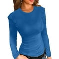 thumbnail image 1 of Vafful Women Long Sleeve Tops Ruffle Crew Neck T Shirts Casual Fall Top Clothes Soft Breathable Eyelet Tops Blouses Slim Fit Ribbed Tunics 2023 Causal Long Balloon Sleeve Blue S-XL, 1 of 5