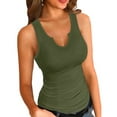 thumbnail image 1 of Vafful Women Tank Tops V Neck Summer Slim Slim Stretch Workout Sleeveless Tops Ribbed Racerback Blouses Army Green Small, 1 of 7