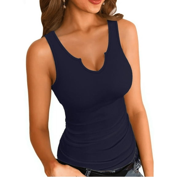 Vafful Women Tank Tops V Neck Summer Slim Slim Stretch Workout Sleeveless Tops Ribbed Racerback Blouses S-XXL