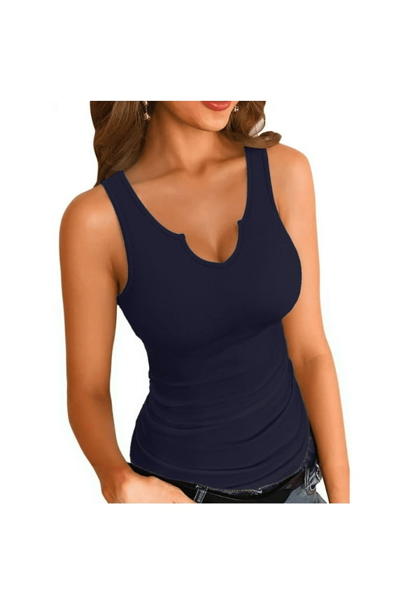 Women Tank Tops V Neck Summer Slim Slim Stretch Workout Sleeveless Tops Ribbed Racerback Blouses S-XXL