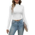 thumbnail image 1 of Vafful Women's Long Sleeve Shirts Mock Neck Crop Tops Ribbed Casual Fitted Basic T Shirt for Womens Shirts Solid Crops Tee Top S-XXL White, 1 of 8