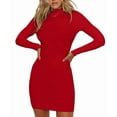 thumbnail image 1 of Vafful Womens Dresses Mock Neck Long Sleeve Mini Bodycorn Dress Ribbed Slim Fit, 1 of 6