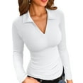 thumbnail image 1 of Vafful Womens Long Sleeve Shirts Polo Tops V Neck Slim Fitted Ribbed S-XL, 1 of 6