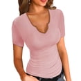 thumbnail image 1 of Vafful Womens Short Sleeve T Shirts Tops V Neck Summer Short Sleeve Sexy Shirts Casual Slim Fitted Short Sleeve T Shirts for Women Summer Basic Top Tees T-Shirt for Women Pink, 1 of 7