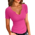 thumbnail image 1 of Vafful Womens Tops V Neck Summer Short Sleeve Casual Slim Fitted Tshirt Pink XL, 1 of 7