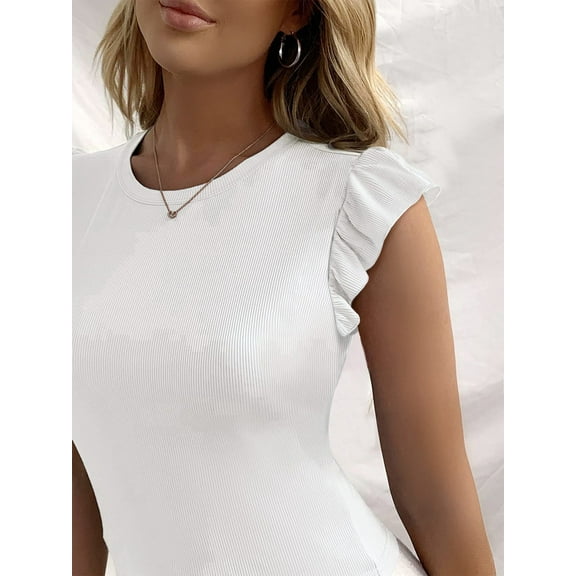 Vafful Womens Summer Shirt High Neck Casual Tshirts Puff Sleeve Tops for Women S-XL White