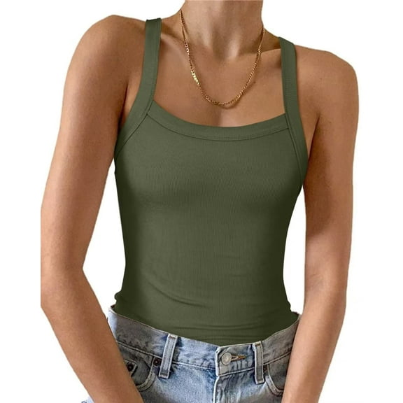 Vafful Womens Summer Sleeveless Racerback Casual Basic Square Neck Camisole Ribbed Fitted Tank Top S-XL