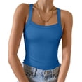 thumbnail image 1 of Vafful Womens Summer Sleeveless Racerback Casual Basic Square Neck Camisole Ribbed Fitted Tank Top S-XL, 1 of 5