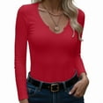 thumbnail image 1 of Vafful Womens T Shirts Long Sleeve Tops V Neck Basic Tee Shirt Ribbed Blouse Tunics for Womens Red M, 1 of 6