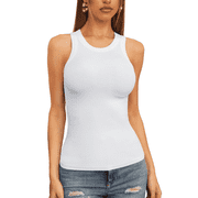 Vafful Womens Tank Tops High Neck Summer Tanks Cami Sleeveless Tops Basic Shirt Ribbed Racerback Blouses White Medium