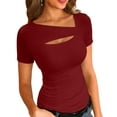 thumbnail image 1 of Vafful Womens Tops T-Shirts Short Sleeve Fashion Summer Fall Clothes One Piece Cutout Tops Long Sleeve Ribbed Slim Fitted Shirts Tee Tshirts S-XL, 1 of 7