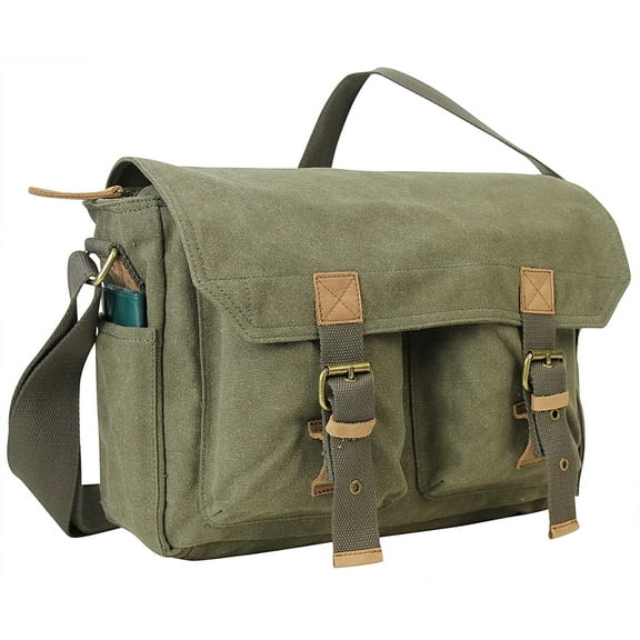Vagarant Traveler 13.5" 100% Cotton Washed Canvas Messenger Bag C51.GRN