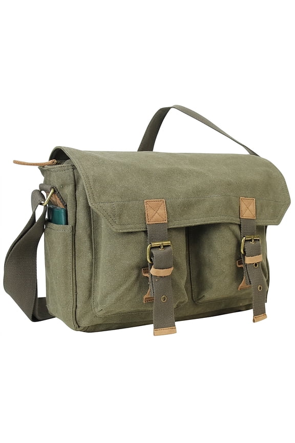 13.5" 100% Cotton Washed Canvas Messenger Bag C51.GRN