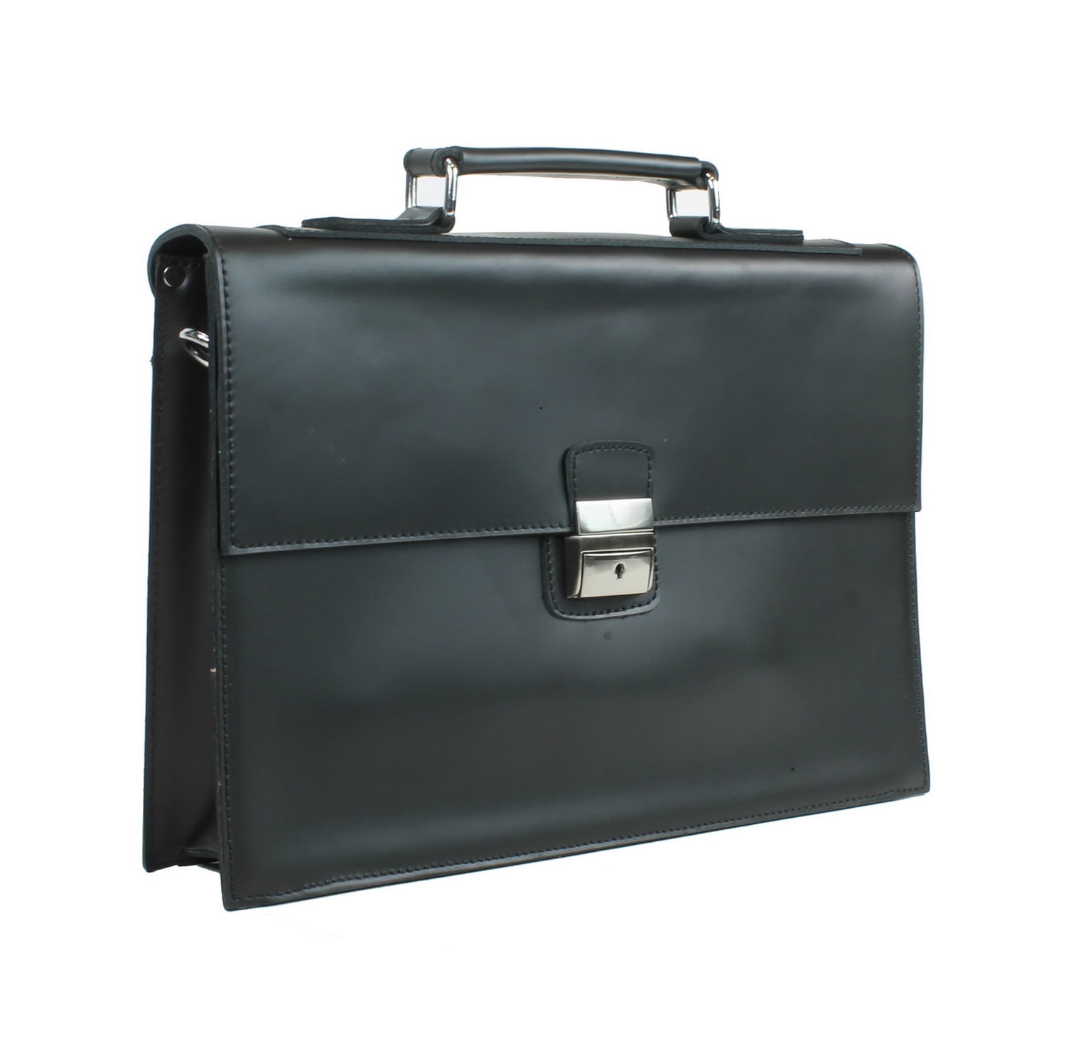 Vagarant Traveler 15" Slim Full Grain Leather Briefcase Laptop Bag w/Latch Lock LB25.BLK