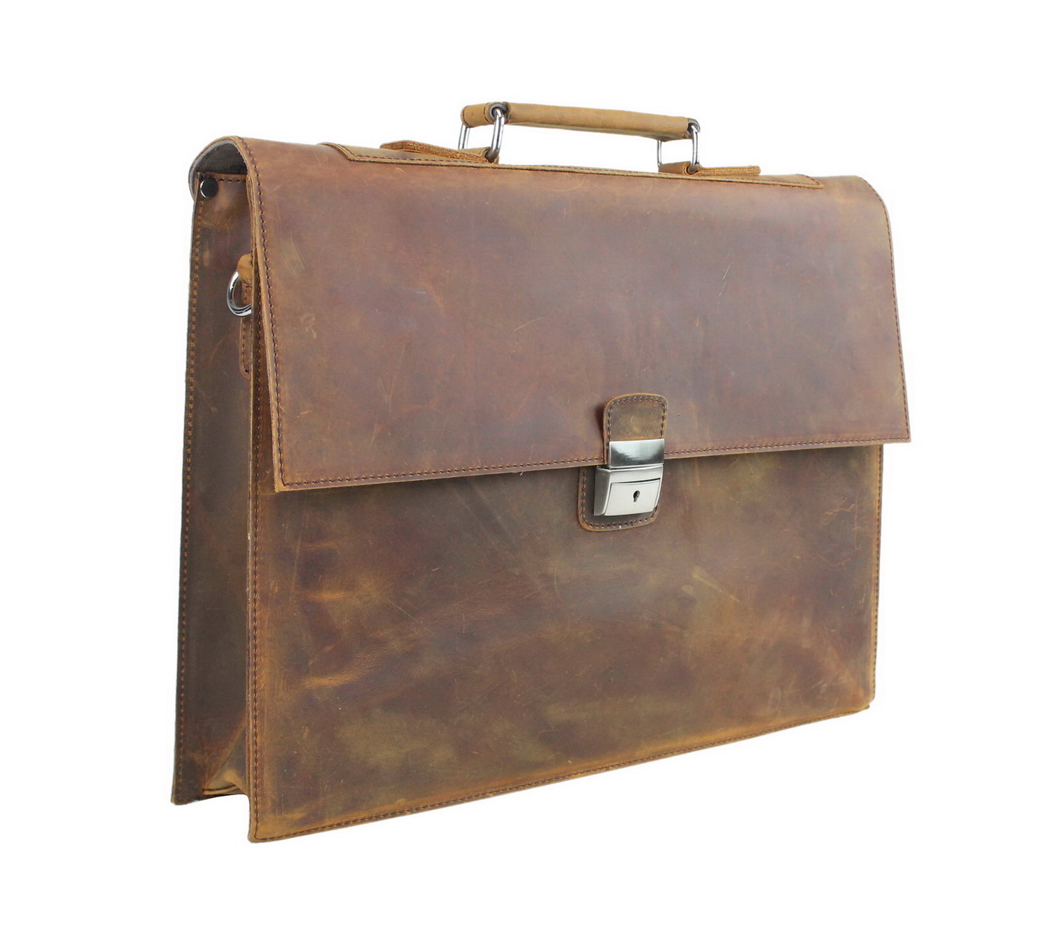 Vagarant Traveler 15" Slim Full Grain Leather Briefcase Laptop Bag w/Latch Lock LB25.BRN