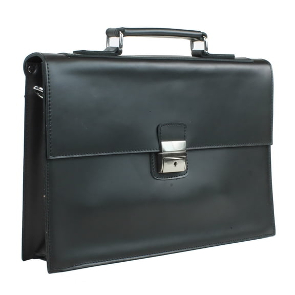 Vagarant Traveler 17" Slim Full Grain Leather Briefcase Laptop Bag w/Latch Lock LB27.BLK