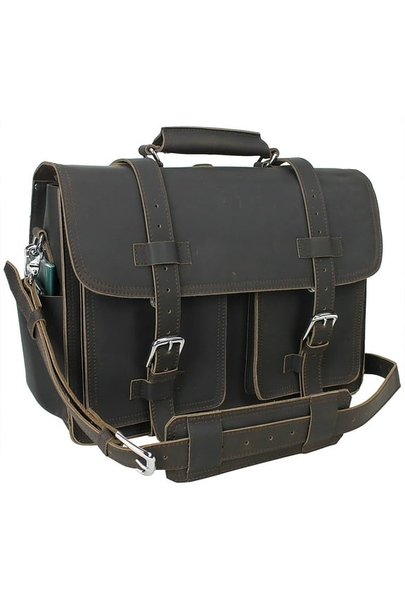 18" CEO Heavy Duty Full Grain Leather Briefcase Laptop Bag Gym Travel Tote Heavy 9LB L32. Dark Brown