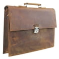 thumbnail image 1 of Vagarant Traveler 18" Slim Full Grain Leather Briefcase Laptop Bag w/Latch Lock LB28.BRN, 1 of 3