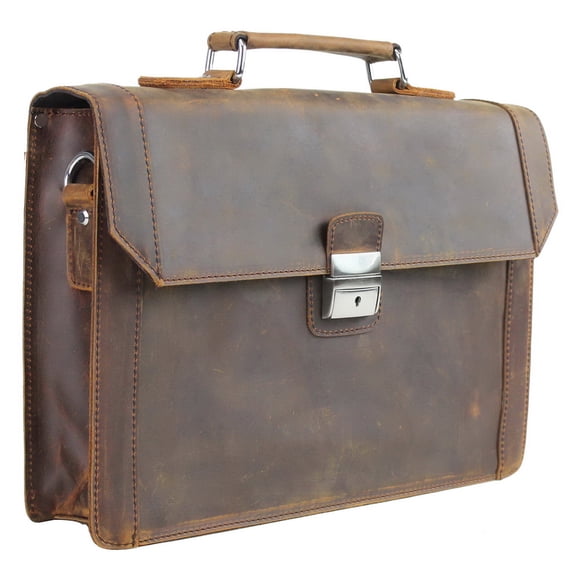 Vagarant Traveler 18" Slim Full Grain Leather Briefcase Laptop Bag w/Latch Lock LB38.VB