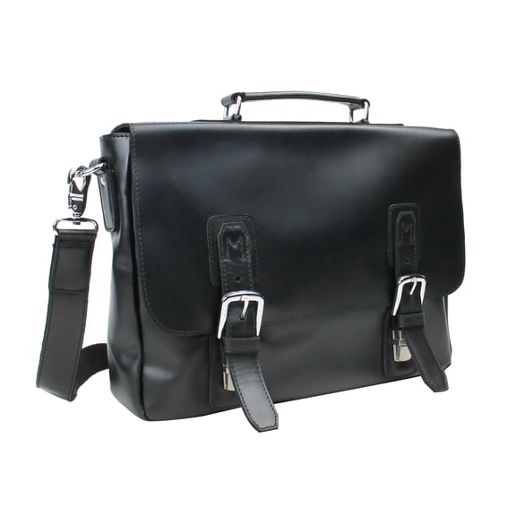 Vagarant Traveler Full Grain Leather Laptop Bag with Clasp Lock L55.BLK